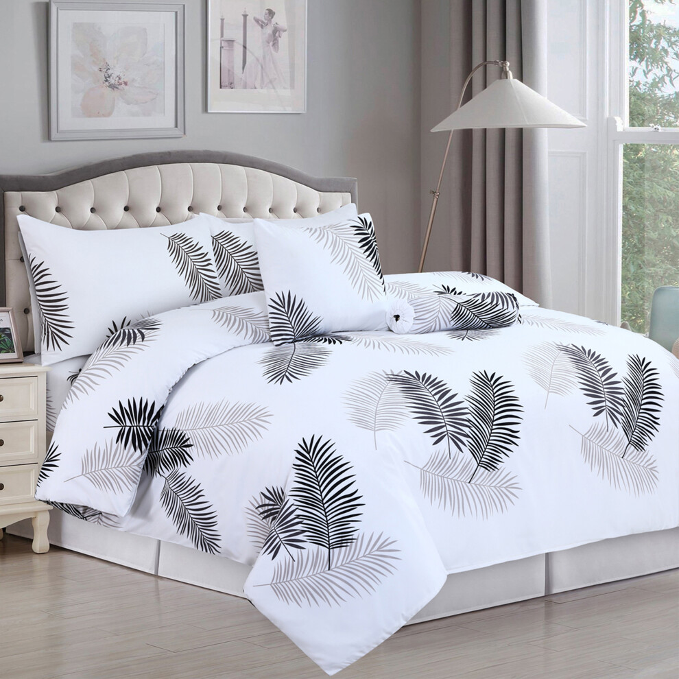 (Single Printed Duvet Cover Set White Leaf) Reversible Duvet Cover White Bedding Sets Quilt