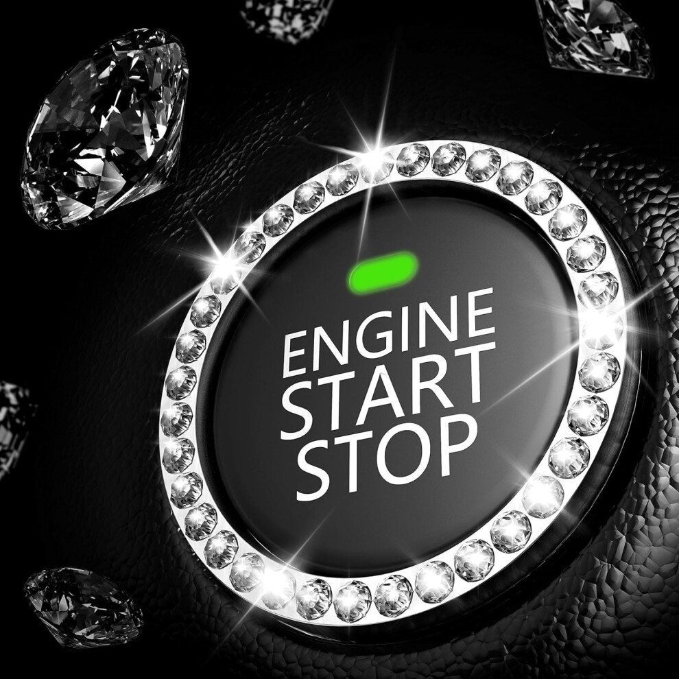Car Interior Decoration Emblem Sticker, Bling Car Crystal Rhinestone Ring Accessories For Women, Auto Parts Start Engine Ignition Button & Key Starter 7334477013649