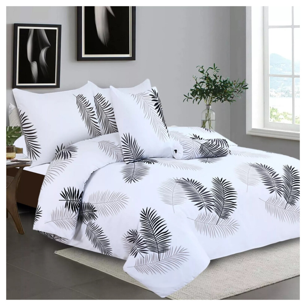 (Double Printed Duvet Cover Set White Leaf) Reversible Duvet Cover White Bedding Sets Quilt