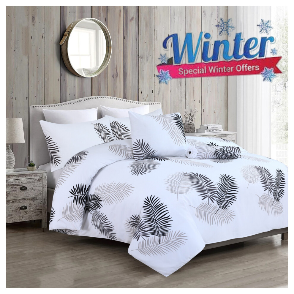 (King Printed Duvet Cover Set White Leaf) Reversible Duvet Cover White Bedding Sets Quilt