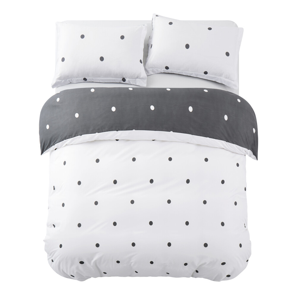 (Single Printed Duvet Cover Set White Grey Dotted) Reversible Duvet Cover White Bedding Sets Quilt