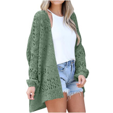 (green1, 2XL) Lightweight Summer Fall Cardigan for Women Spring Open Front Long Batwing Sleeve Netted Crochet Cardigans Sweaters