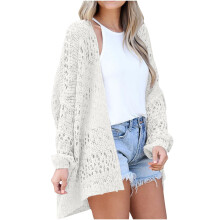 (white, M) Lightweight Summer Fall Cardigan for Women Spring Open Front Long Batwing Sleeve Netted Crochet Cardigans Sweaters