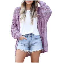 (purple, XL) Lightweight Summer Fall Cardigan for Women Spring Open Front Long Batwing Sleeve Netted Crochet Cardigans Sweaters