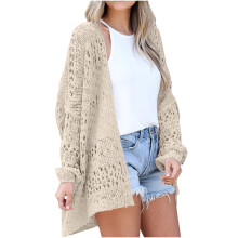 (beige1, XL) Lightweight Summer Fall Cardigan for Women Spring Open Front Long Batwing Sleeve Netted Crochet Cardigans Sweaters