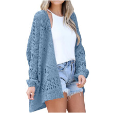 (blue, M) Lightweight Summer Fall Cardigan for Women Spring Open Front Long Batwing Sleeve Netted Crochet Cardigans Sweaters