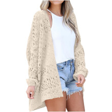 (beige, XL) Lightweight Summer Fall Cardigan for Women Spring Open Front Long Batwing Sleeve Netted Crochet Cardigans Sweaters