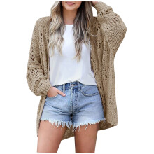(beige1, S) Lightweight Summer Fall Cardigan for Women Spring Open Front Long Batwing Sleeve Netted Crochet Cardigans Sweaters