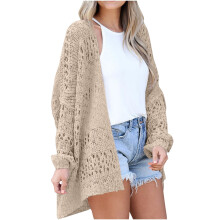 (khaki1, XL) Lightweight Summer Fall Cardigan for Women Spring Open Front Long Batwing Sleeve Netted Crochet Cardigans Sweaters
