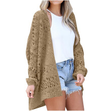 (brown, XL) Lightweight Summer Fall Cardigan for Women Spring Open Front Long Batwing Sleeve Netted Crochet Cardigans Sweaters