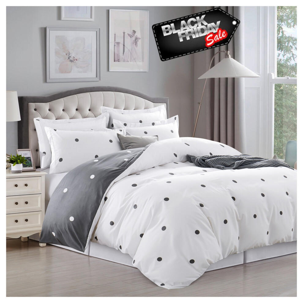 (King Printed Duvet Cover Set White Grey Dotted) Reversible Duvet Cover White Bedding Sets Quilt