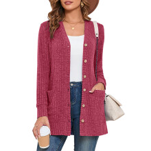 (e5, M) SHOWMALL Women Lightweight Cardigan Long Sleeve Button Down V Neck Casual Lightweight Knit Sweater Open Front Cardigan, US Size 2XL, Black