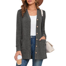 (a5, L) SHOWMALL Women Lightweight Cardigan Long Sleeve Button Down V Neck Casual Lightweight Knit Sweater Open Front Cardigan, US Size 2XL, Black