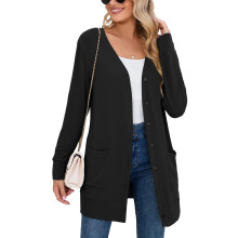 (b5, XL) SHOWMALL Women Lightweight Cardigan Long Sleeve Button Down V Neck Casual Lightweight Knit Sweater Open Front Cardigan, US Size 2XL, Black