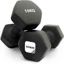 KAYMAN Neoprene 10kg Dumbbells with Anti-Slip Grip,Hex Edges, Black