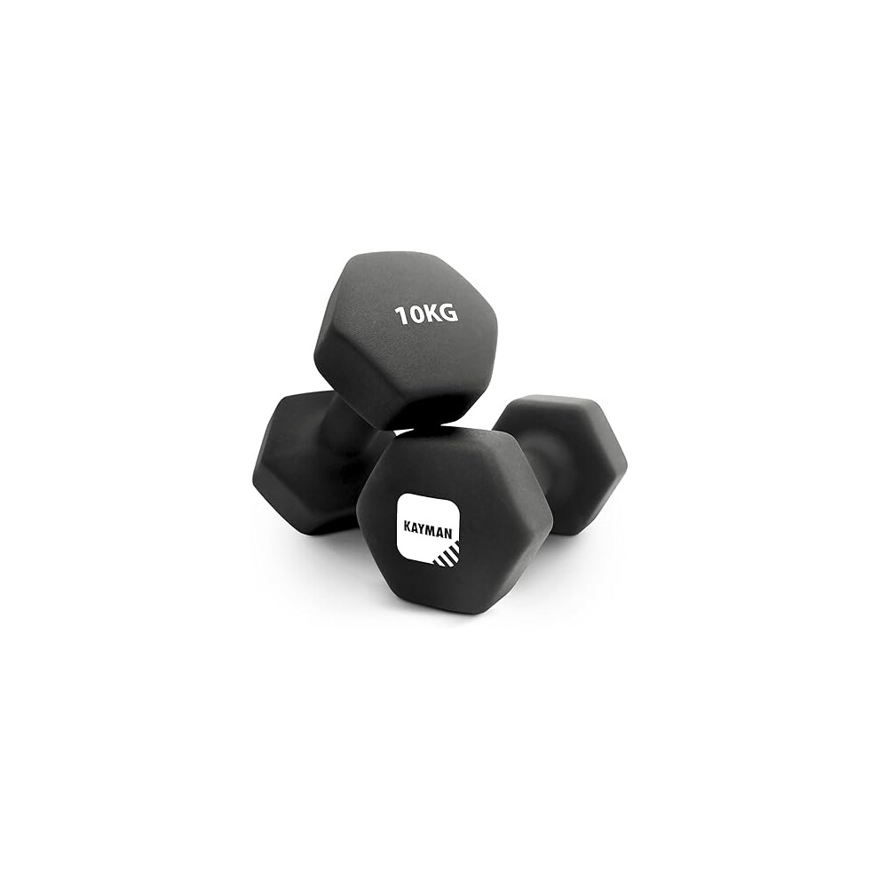 KAYMAN Neoprene 10kg Dumbbells with Anti-Slip Grip,Hex Edges