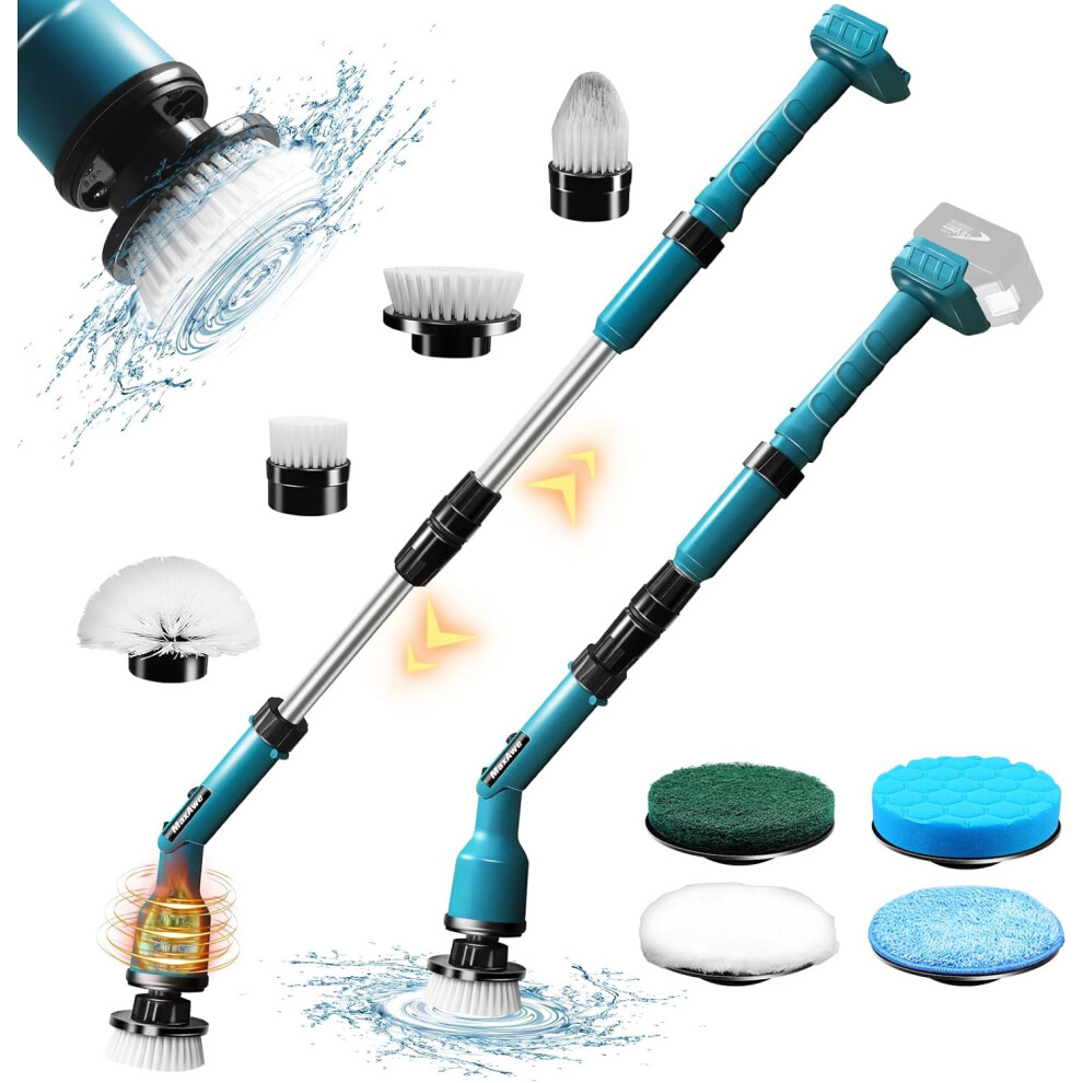 18V Electric Spin Scrubber, Cordless Shower Cleaner with Free Adjustable Extension Arm, 1000RPM Waterproof Cleaning Brush with 8 Replaceable Heads