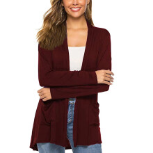 (red, XL) Women Lightweight Summer Cardigans Open Front Casual Solid Color Long Sleeve Knit Sweater Cover Up with Pockets