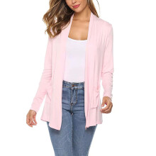 (pink, M) Women Lightweight Summer Cardigans Open Front Casual Solid Color Long Sleeve Knit Sweater Cover Up with Pockets