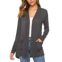 (charcoal, L) Women Lightweight Summer Cardigans Open Front Casual Solid Color Long Sleeve Knit Sweater Cover Up with Pockets