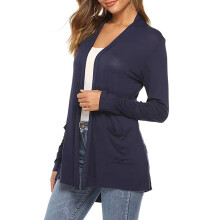 (blue, XXK) Women Lightweight Summer Cardigans Open Front Casual Solid Color Long Sleeve Knit Sweater Cover Up with Pockets