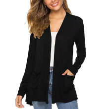 (black, S) Women Lightweight Summer Cardigans Open Front Casual Solid Color Long Sleeve Knit Sweater Cover Up with Pockets