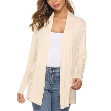 (beige, XL) Women Lightweight Summer Cardigans Open Front Casual Solid Color Long Sleeve Knit Sweater Cover Up with Pockets