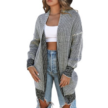 (agray, L) Eytino Cardigans for Women Plaid Cardigan Oversized Chunky Knit Long Sleeve Open Front Cardigan Sweaters Beige 2XL