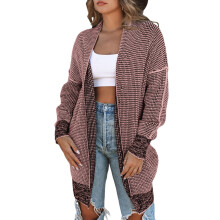 (apink, 2XL) Eytino Cardigans for Women Plaid Cardigan Oversized Chunky Knit Long Sleeve Open Front Cardigan Sweaters Beige 2XL