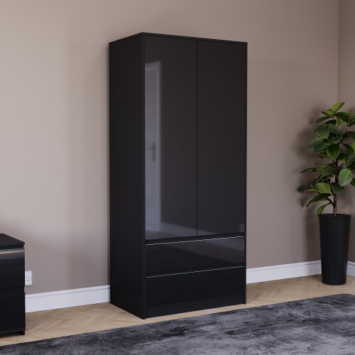 Vida Designs (Black) Glinton 2 Door 2 Drawer Wardrobe Bedroom Storage