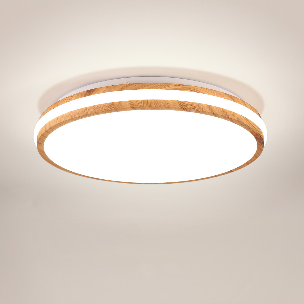 Stoex Led Ceiling Light Wood Grain Ceiling Lamp Modern Ceiling Lamp Ø40cm, 6000K Round Indoor Ceiling Light
