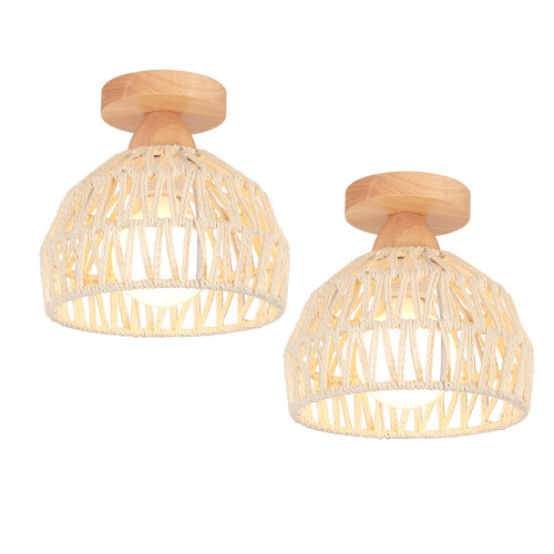 (2PCS) 20CM Retro Ceiling Lamp Light Hemp Rope Braided Ceiling Light Modern Indoor Ceiling Light White