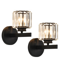 2PCS Retro Wall Light Crystal Wall Lamp Modern Wall Sconce Retro Glass Wall Lamp for Hallway Kitchen Black E27