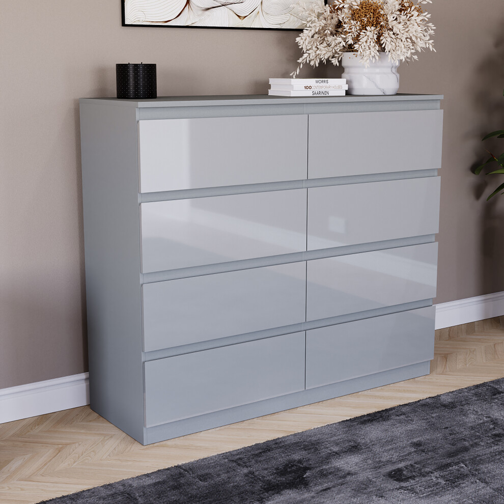 (Grey) Glinton Modern 8 Drawer Chest Bedroom Home Storage