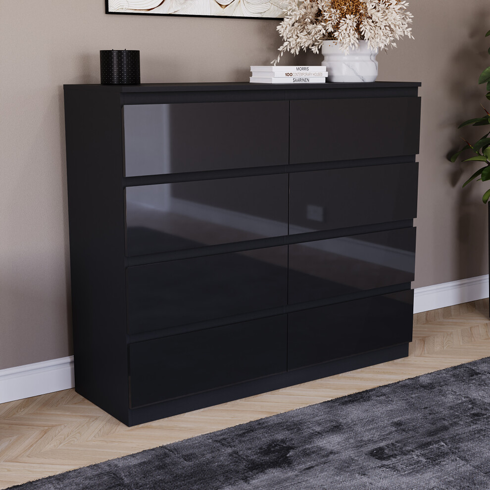 (Black) Glinton Modern 8 Drawer Chest Bedroom Home Storage