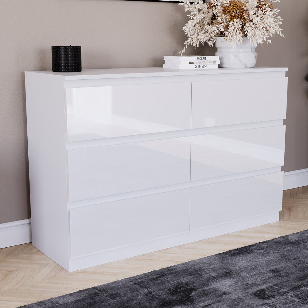 (White) Glinton Modern 6 Drawer Chest Bedroom Home Storage