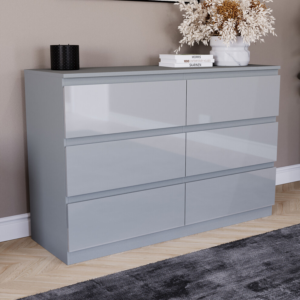 (Grey) Glinton Modern 6 Drawer Chest Bedroom Home Storage