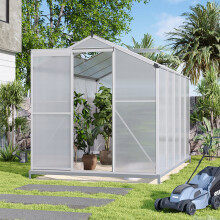 (10ft x 6ft - with Base) Outdoor Aluminium Greenhouse Glazing Garden Shade Plant Grow Shed House