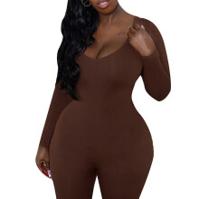 (coffee, M) Musuos Womens One-piece Suit, Slim Long Sleeve Hip-lifting Jumpsuit for Vacation