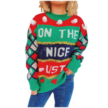 (green, S) Womens Sweaters Pullover with Stripe Women's Christmas Letter Jacquard Gold Thread Striped Sweater Loose Round Neck Pullover Sweater