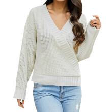 (white, S) Winter Sweaters for Women 2025 Trendy Women's Autumn and Winter Loose V Collar Pure Color Design Feel Knit Pullover