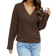 (ag, S) Winter Sweaters for Women 2025 Trendy Women's Autumn and Winter Loose V Collar Pure Color Design Feel Knit Pullover