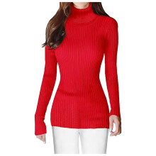 (red, M) Sweaters for Women with Zipper Women's Turtleneck Ribbed Base Sweater Cute Warm Stylish Pullover Sweater