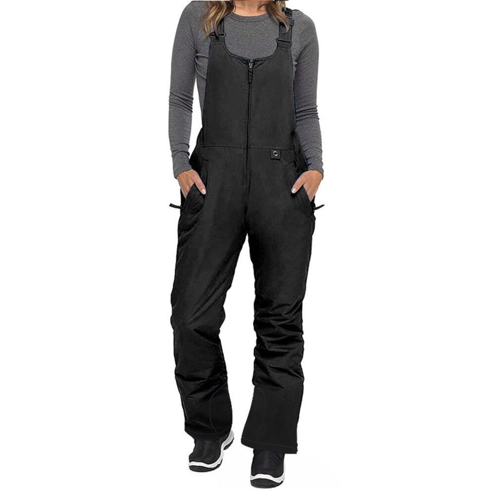 (black, L) Nituyy Women's Sleeveless Ski Overalls, Adjustable Shoulder Strap Jumpsuit, Side Pocket Long One-Piece Clothes-image-OPC-PFHDDP7-NEW