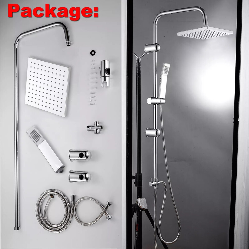 Chrome Shower Set Dual Shower Head & Hand Shower Brass Mixing Value Bar Easy Control for Bathroom with Hose Fittings