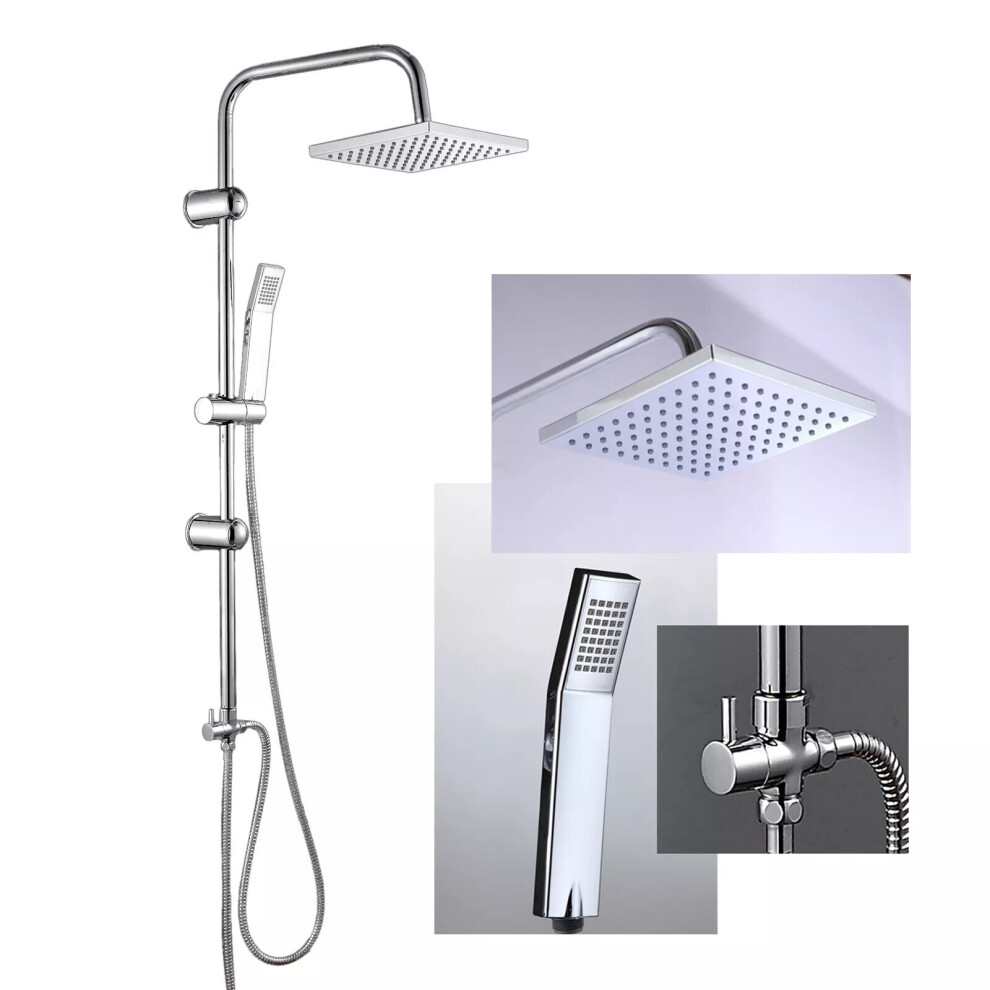 Square Shower Set Mixer Anti-Scald Wall Mounted Chrome Brass Rainfall Head and Handheld Shower Complete Kit