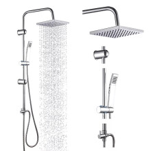 Bathroom Shower Set Mixer Exposed Valve Square Chrome Finished Brass Construction for Healthy Water Rain Head and Handheld