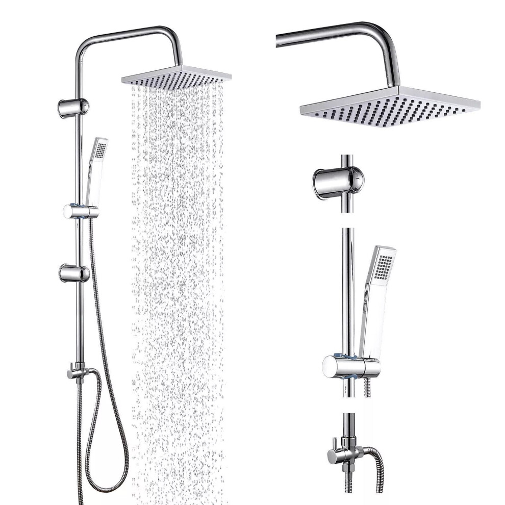 Bathroom Shower Set Mixer Exposed Valve Square Chrome Finished Brass Construction for Healthy Water Rain Head and Handheld