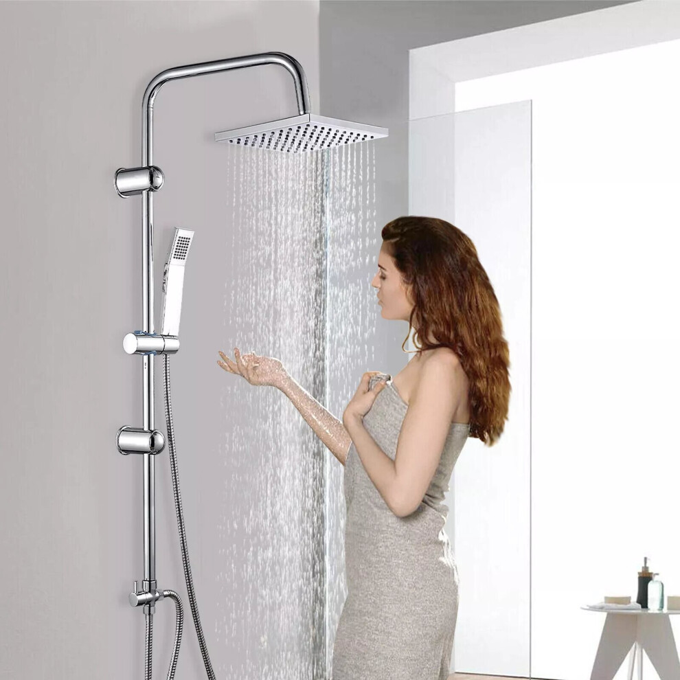 Chrome Shower System with Rain Head, Handheld Shower Bathroom Shower Mixer Bar Brass Construction with Adjustable Riser Rail Complete Kit