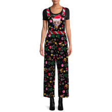 (multi, M) Women Christmas Overalls Sleeveless Velvet Wide Leg Romper Pants Santa One Piece Jumpsuit Novelty Holiday Costume